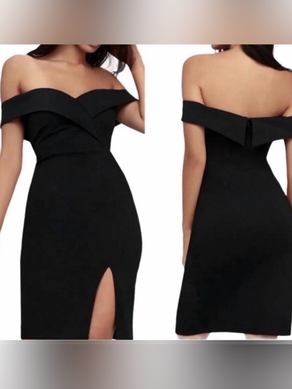 Lulu's Black Off-Shoulder Cocktail Dress with Front Slit